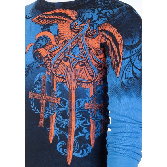 ARCHAIC by AFFLICTION Men's Long Sleeve THERMAL Shirt DAVENTRY Biker Blue $58 - Picture 5 of 8
